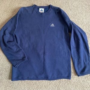 Vintage Adidas Sweatshirt Navy Thin Ribbed Neck and Arm Bands Medium
